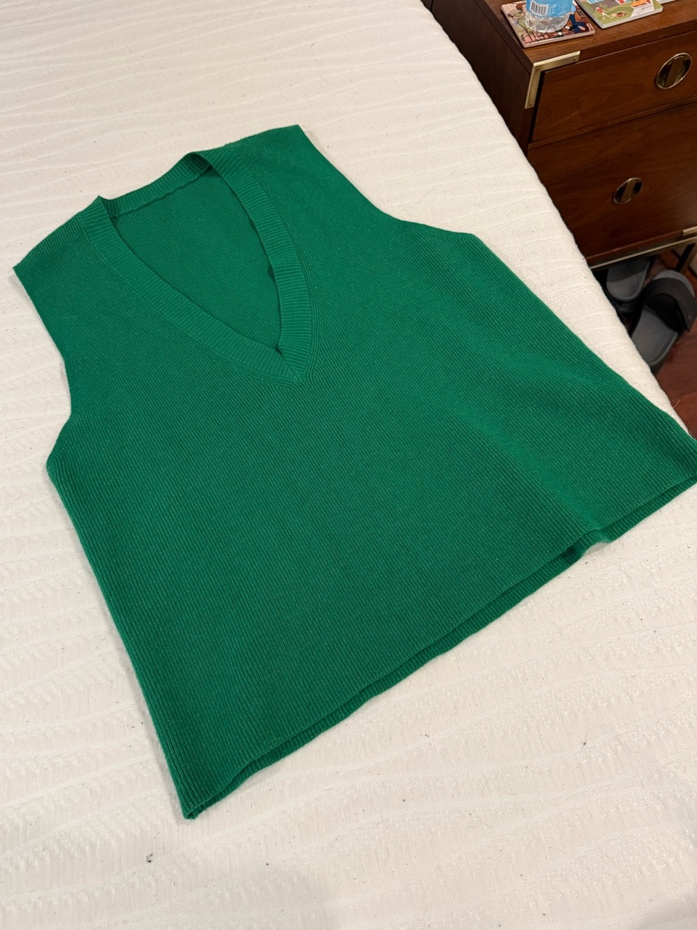 Green V-Neck Knit Sweater Vest